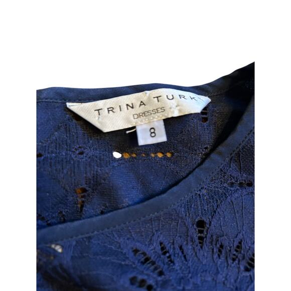 Trina Turk Short Sleeved Illusion Indigo Dress - Size 8 - Picture 5 of 12